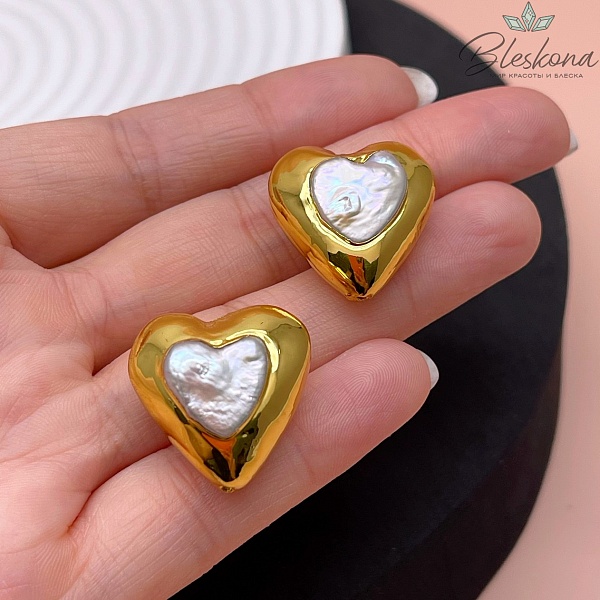 20*21 мм Цвет золото, Бусина  Жемчуг сердце