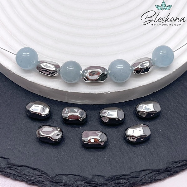 11*7 мм Цвет серебро, Бусина крупная фриформ огранка