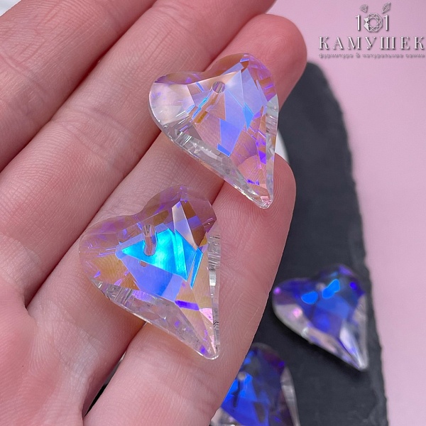 26,5*21,5 мм, Подвеска сердце стекло белое с переливом (ABB) уп. 2 шт