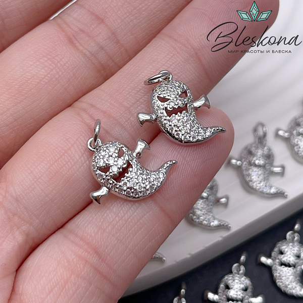 14,8*13,2 мм Цвет серебро, Подвеска Привидение цирконы