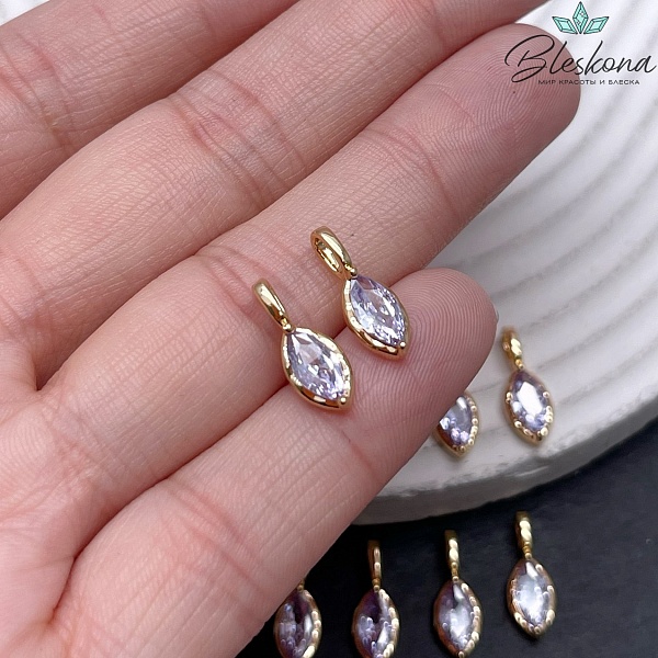 15*5,5 мм Цвет золото, Подвеска капля с фиолетовым цирконом