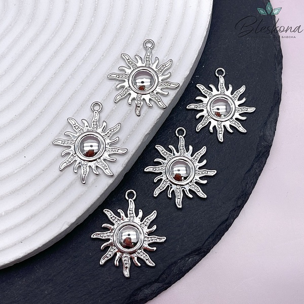 23*28мм, цвет серебро, Подвеска солнце большое 