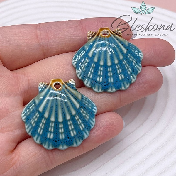 28*30 мм, Подвеска Керамика ракушка морская волна
