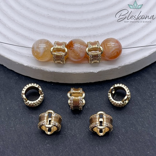 10*8 мм, цвет золото, Бусина - разделитель цирконы 