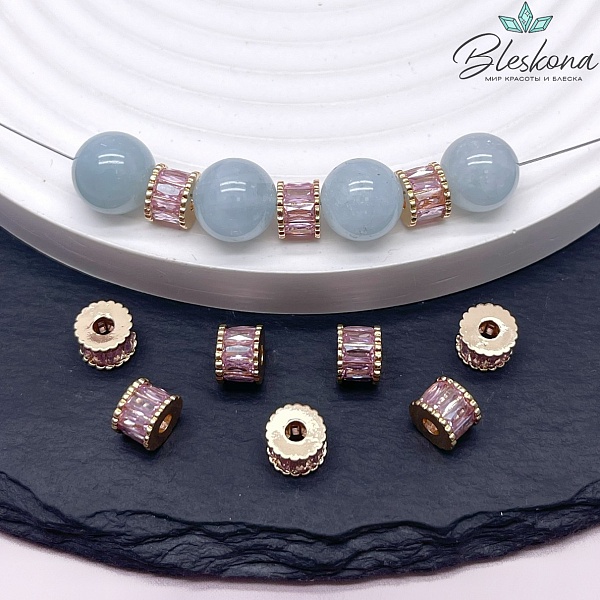 7*5 мм Цвет серебро, Бусина - разделитель розовый циркон