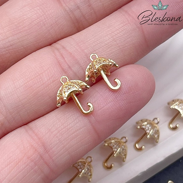 11,5*8,3 мм Цвет золото, Подвеска зонтик цирконы