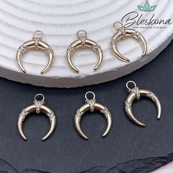 20*16 мм Цвет золото, Подвеска лунница цирконы 