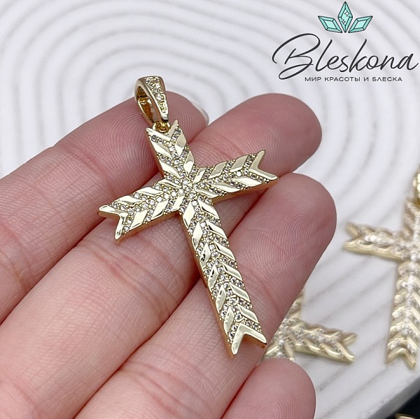 38,5*28 мм Цвет золото, Подвеска Крест с цирконами