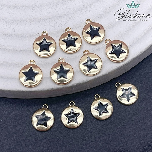 8мм Цвет золото, Подвеска звезда черная эмаль 