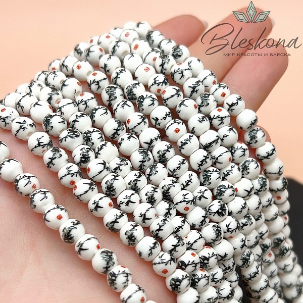 6 мм Керамика Бусина роспись гжель №18