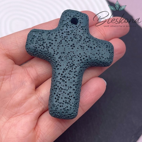 Лава Вулканическая Подвеска крест, цвет морской волны 66*52 мм