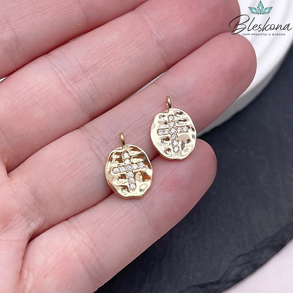 14*10 мм Цвет золото, Подвеска овал крест цирконы 