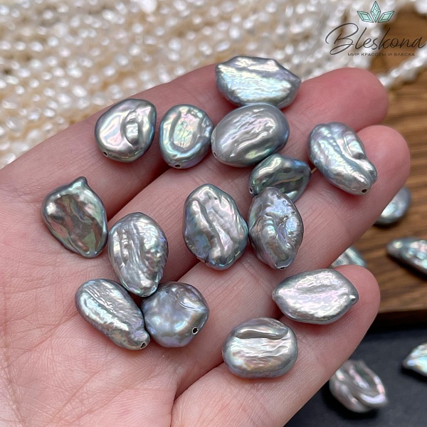 Жемчуг Барокко темно-серый хамелеон капля штучно ~ (15-17)*(10-12) мм