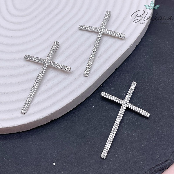 47,5*30 мм Цвет серебро, Подвеска крест цирконы