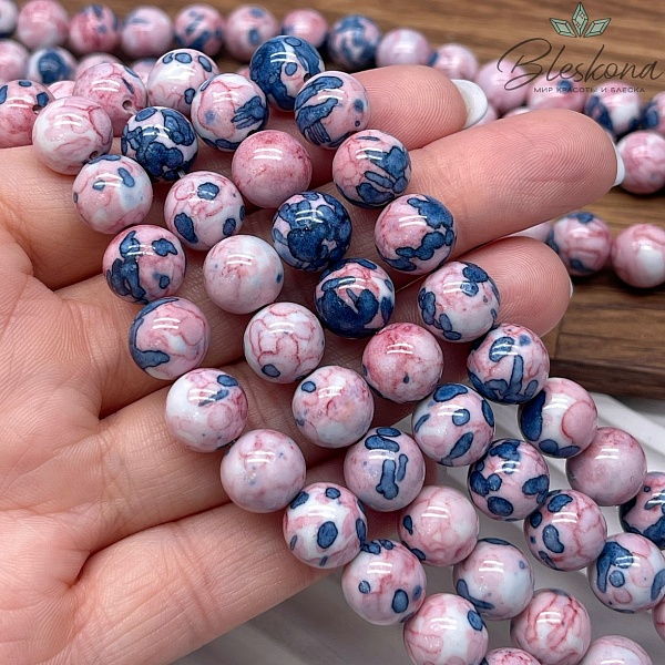 Радужный Агат белый сине- розовые разводы ( имитация) 10 мм