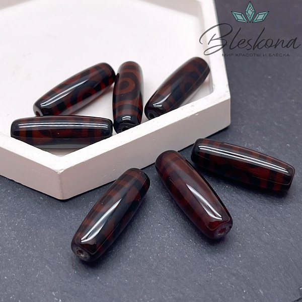 Бусина Дзи 3 глаза черно -коричневый бочонок 30*11 мм