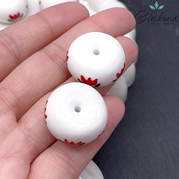 14*23 мм Бусина Бублик белый тюльпаны Этно