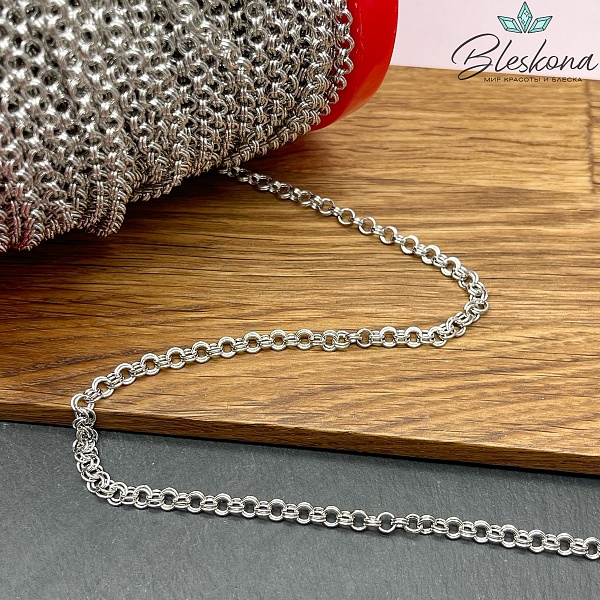 Цепь №6 цвет серебро двойное кольцо 4 мм