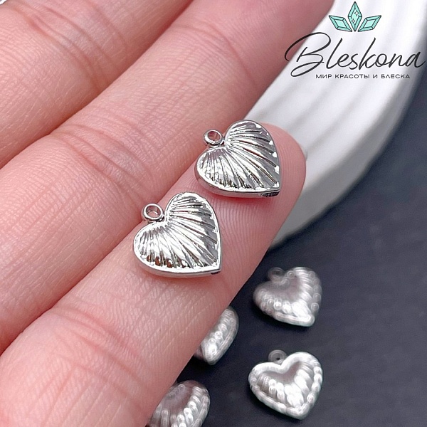 10мм Цвет серебро, Подвеска Сердце лучи 