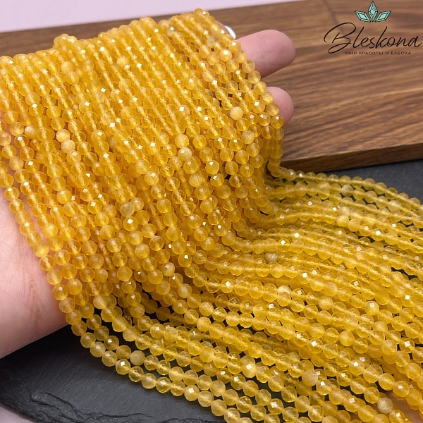 Кошачий глаз желтый микроогранка №1 (имитация) 4 мм