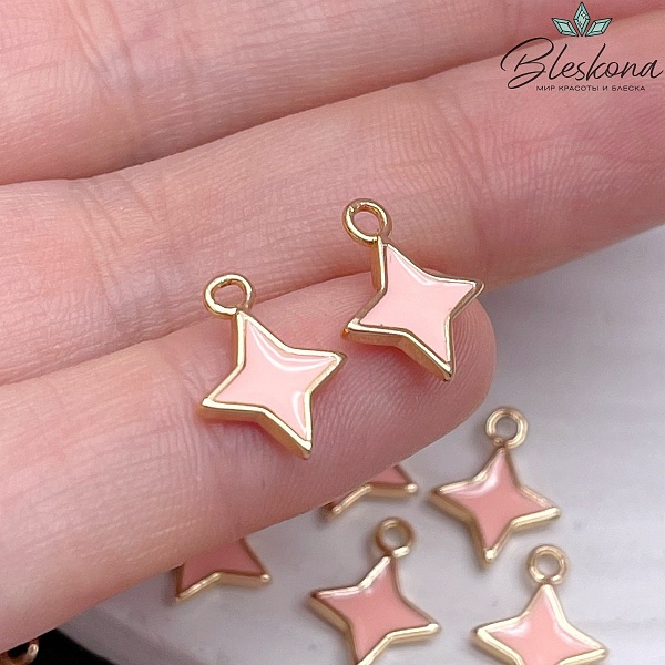 Подвеска звезда розовая эмаль, цвет золото 10*13мм