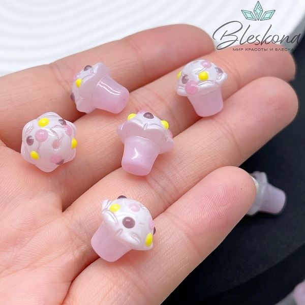 13*12 мм Бусина гриб розовый