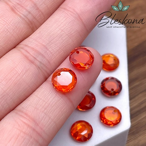 8 мм, Подвеска Циркон круг оранжевый (кубический цирконий, фианит) 