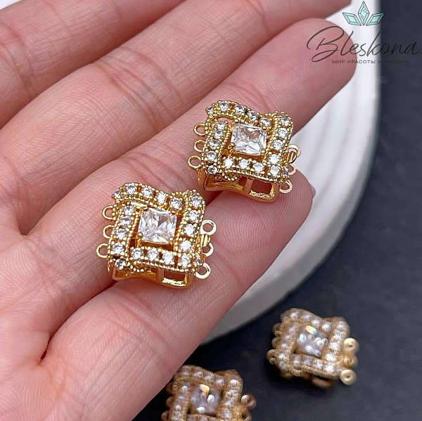 16*13мм Цвет золото, Замок защелка лента цирконы