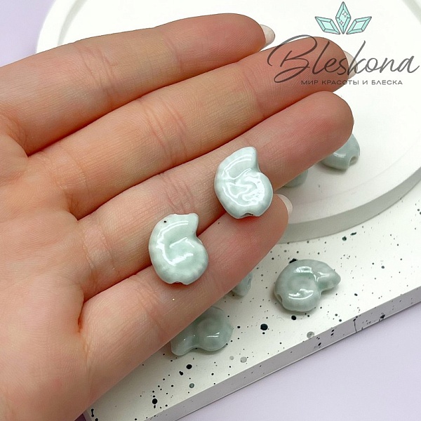 15*12 мм Бусина Аммонит, керамика цвет бледно-зеленый