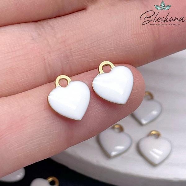9*10мм, цвет золото, Подвеска сердце белая эмаль 