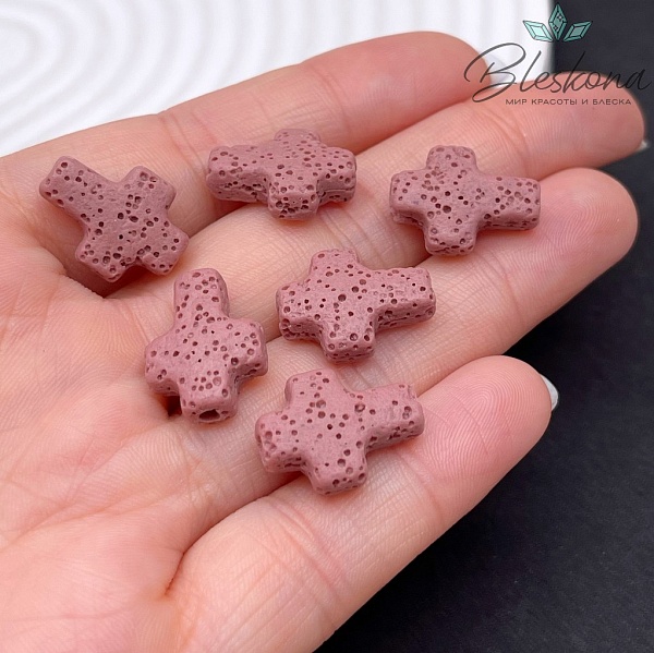 Лава Вулканическая Бусина крест розовый 17*13 мм