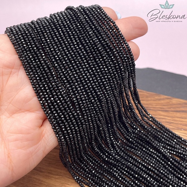 Шпинель черная микроогранка рондели 2*1 мм