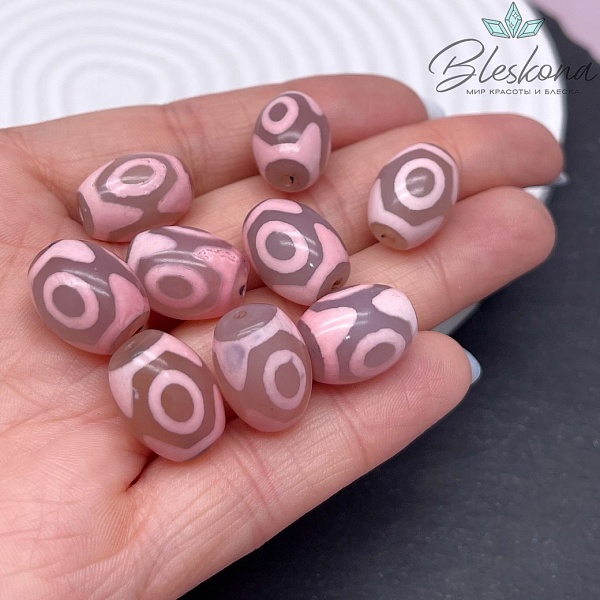 Бусина Дзи 3 глаза розовый бочонок 16*12 мм