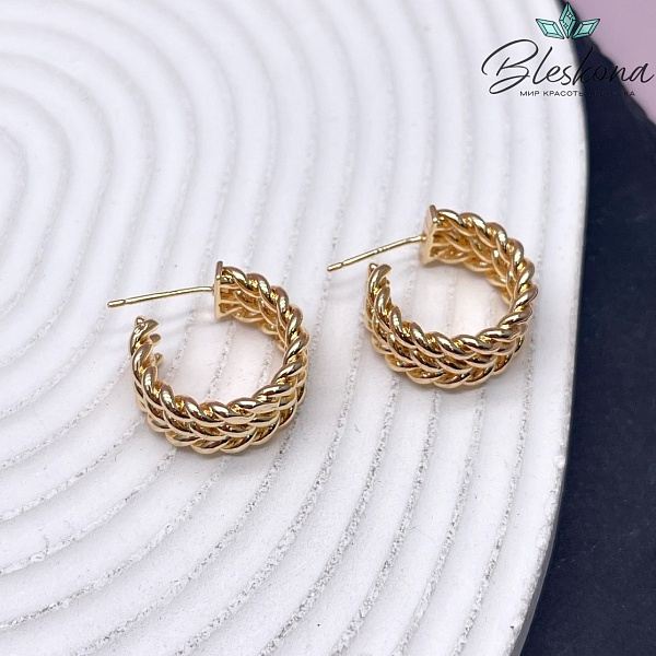 19мм, цвет золото, Пусеты плетенка