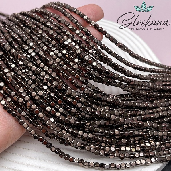 3 мм Гематин, куб округленные стороны, коричневый №1 (шоколадный) имитация 