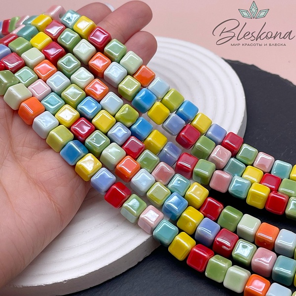8,5 мм Бусина куб, керамика цвет микс