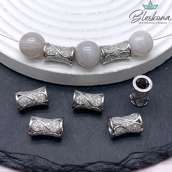 14*8,8 мм Цвет серебро, Бусина песочные часы цирконы