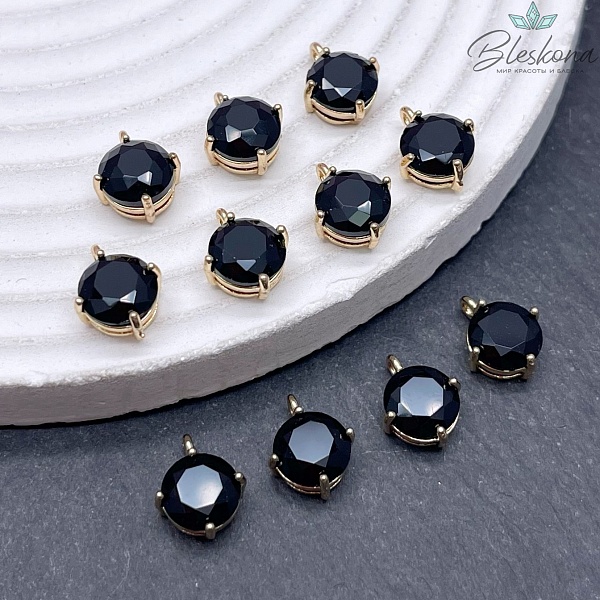 9 мм, цвет золото, Подвеска круг черный в обрамлении