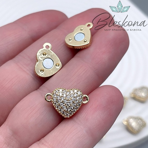 10*15 мм Цвет золото, Замок Магнитный сердце цирконы 