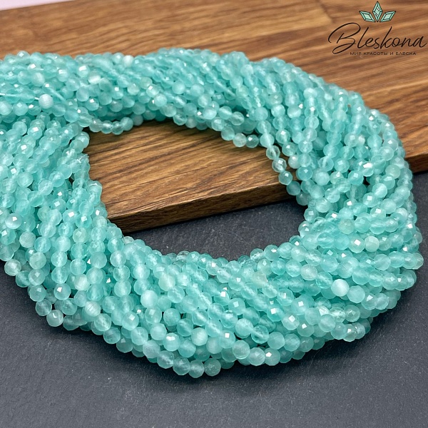 Кошачий глаз бирюзовый микроогранка (имитация) 4 мм