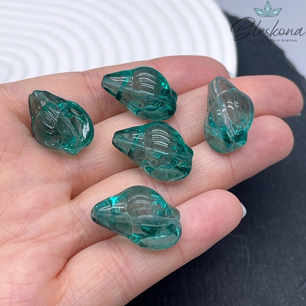 21*13 мм Бусина ракушка, цвет зеленый, уп.5 шт.