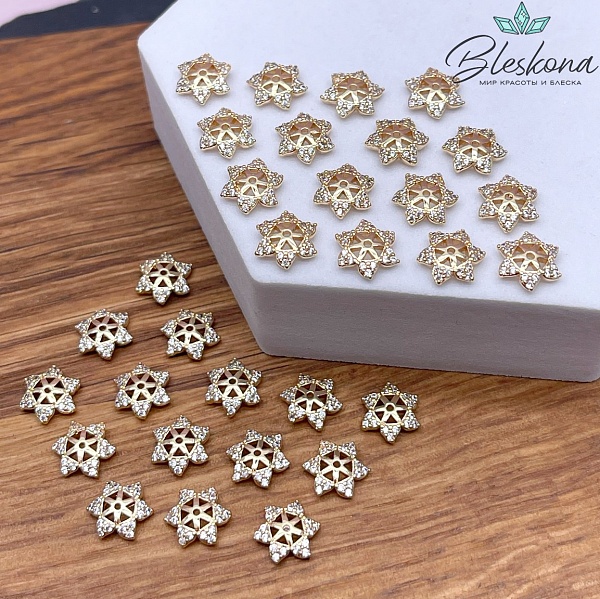 9*2 мм Цвет золото, Шапочка цветок с цирконами