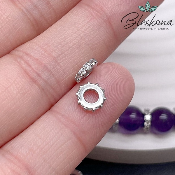 6,5*1,5 мм Цвет серебро, Бусина - разделитель  с цирконами 