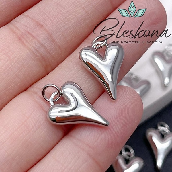 16*12 мм Цвет серебро, Подвеска сердце объемное 