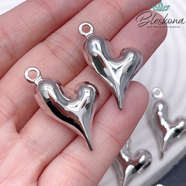32*21 мм Цвет серебро, Подвеска Сердце асимметрия 