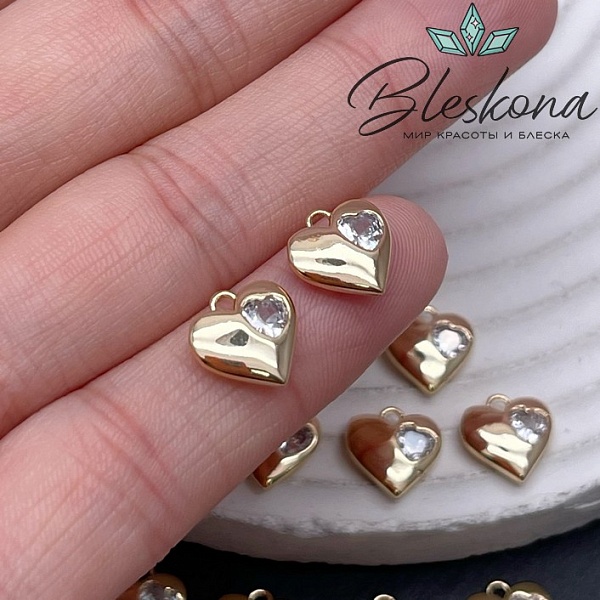 9,7*9,7 мм Цвет золото, Подвеска сердце циркон 