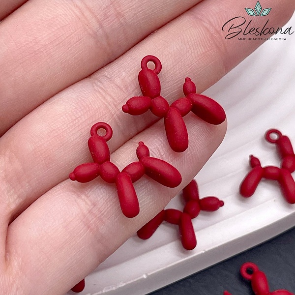 14*18 мм, Подвеска пудель красная эмаль матовая