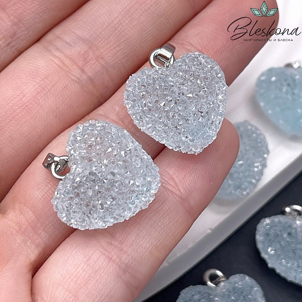 19*20 мм, Цвет серебро, Подвеска мармеладное сердце голубое