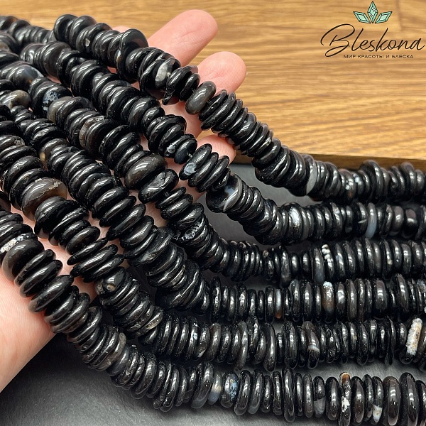 Агат черный с прожилками диски фриформ (2-4)*(7-12) мм