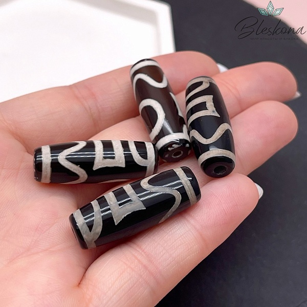 Бусина Дзи Небо, Земля, Волна черно- белый бочонок  30*11 мм